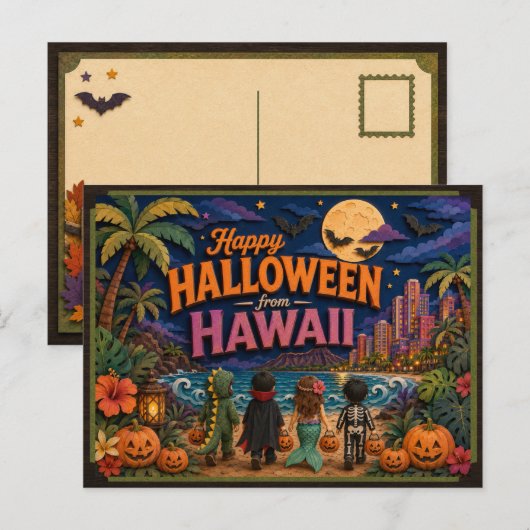 ハワイの子供たちからハッピーハロウィン ポストカード (正面/裏面)