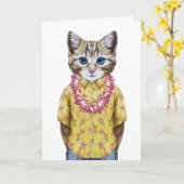 ハワイの子猫猫 カード (黄色い花)