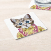 ハワイの子猫猫 スクエアペーパーコースター (アングル)