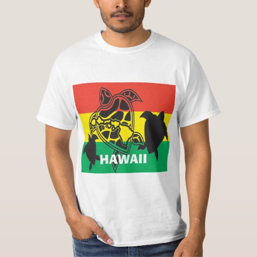 ハワイの島のレゲエのカメの旗 Tシャツ (正面)