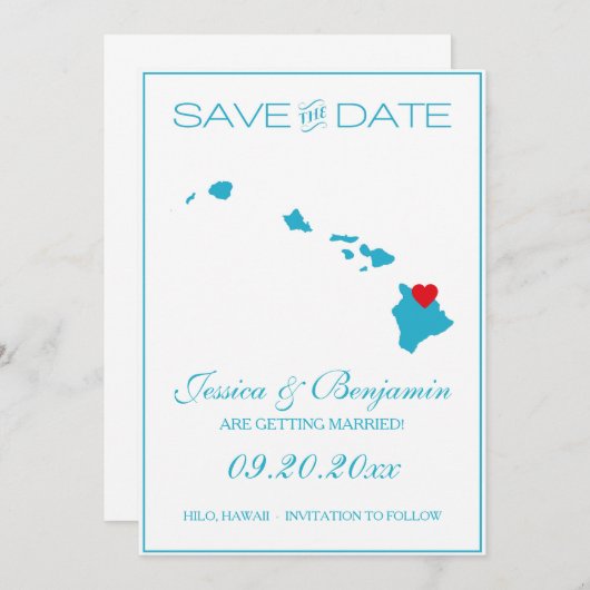 ハワイの州の地図の保存日付カード 招待状 (正面/裏面)