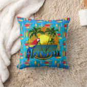 ハワイの日没のサーフボード クッション (ブランケット)