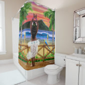 ハワイの日没のフラのダンサー シャワーカーテン (インサイチュ)