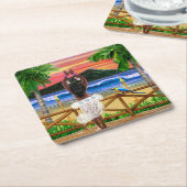 ハワイの日没のフラのダンサー スクエアペーパーコースター (アングル)