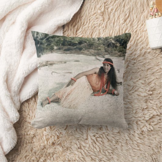 ハワイの枕: ヴィンテージの1910年のフラ女の子の装飾用クッション クッション (ブランケット)