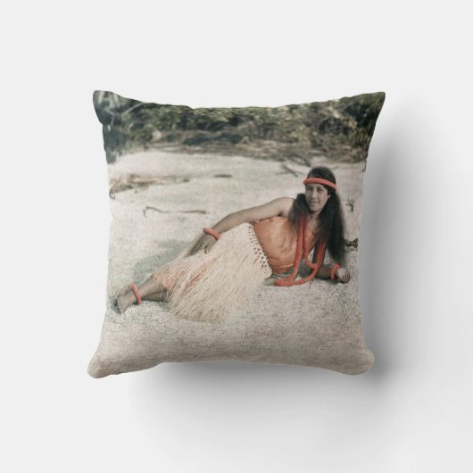 ハワイの枕: ヴィンテージの1910年のフラ女の子の装飾用クッション クッション (裏面)