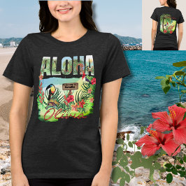 ハワイの楽園 ダブルサイド パーソナライズド アロハトロピカルパラダイス トライブレンドTシャツ