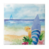 ハワイの波の休暇-水彩画の芸術 タイル (正面)