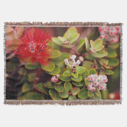 ハワイの火山のレフアの花 スローブランケット (正面)
