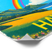 ハワイの熱帯ビーチとレインボー ポスター (角)