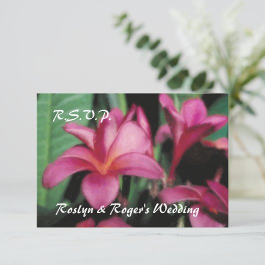 ハワイの熱帯プルメリアRSVPカード 出欠カード (スタンド正面)