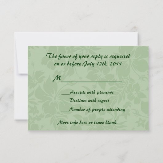 ハワイの熱帯プルメリアRSVPカード 出欠カード (裏面)