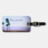 ハワイの熱帯性ヤシの木の写真名前をカスタムするスクリプト ラゲッジタグ (正面横)