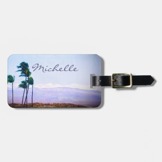ハワイの熱帯性ヤシの木の写真名前をカスタムするスクリプト ラゲッジタグ (正面横)