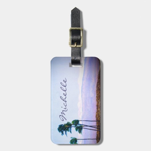 ハワイの熱帯性ヤシの木の写真名前をカスタムするスクリプト ラゲッジタグ (正面縦)