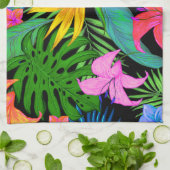 ハワイの熱帯花模様 キッチンタオル (折り畳み)