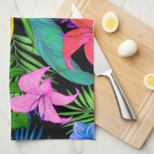 ハワイの熱帯花模様 キッチンタオル (四つ折り)