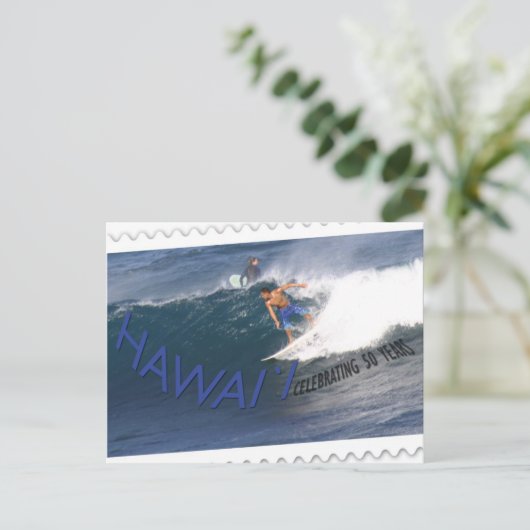 ハワイの独立国家第50記念日の郵便はがきのサーファー ポストカード (スタンド正面)