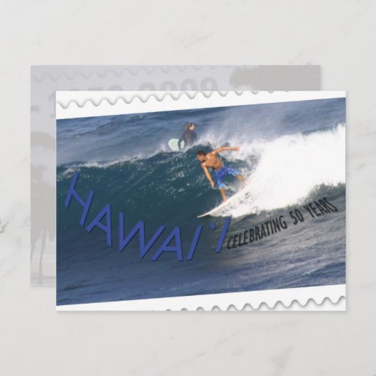 ハワイの独立国家第50記念日の郵便はがきのサーファー ポストカード (正面/裏面)