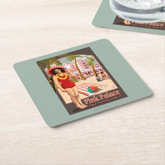 ハワイの王室のなハワイのホテル スクエアペーパーコースター (アングル)