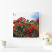 ハワイの王室のなPoincianaの花盛りの木 スクエア壁時計 (ホーム)