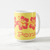 ハワイの珊瑚のハイビスカスの"生きているPono"のサーファーのレトロ コーヒーマグカップ (正面右)