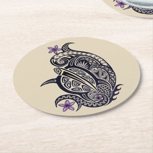 ハワイの種族のHonuのウミガメのコースター ラウンドペーパーコースター (アングル)