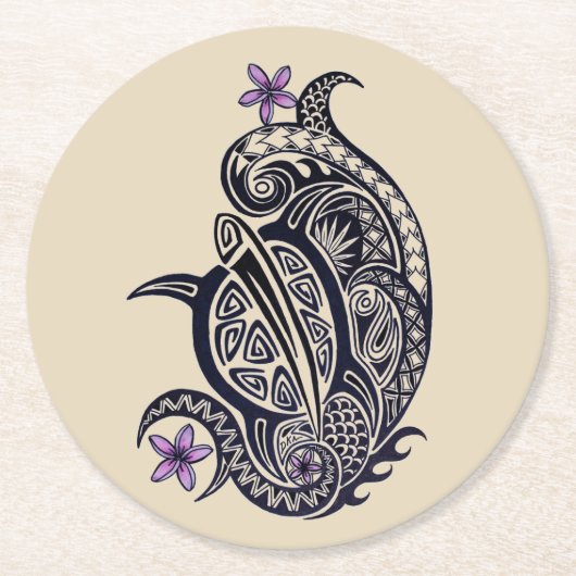 ハワイの種族のHonuのウミガメのコースター ラウンドペーパーコースター (正面)