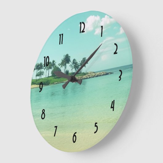 ハワイの穏やかな、落ち着いたターコイズのビーチ ラージ壁時計 (傾斜)