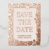 ハワイの結婚式の日付を保存 箔シーズンポストカード (正面)