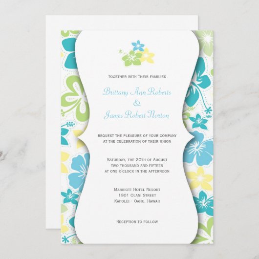 ハワイの結婚式またはブライダルシャワーの招待 招待状 (正面/裏面)
