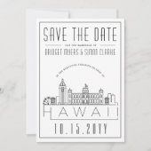 ハワイの結婚式 スタイル化されたスカイライン Save the Date 招待状 (正面)