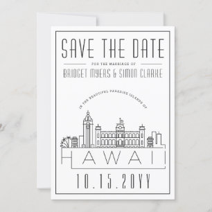 ハワイの結婚式 スタイル化されたスカイライン Save the Date 招待状