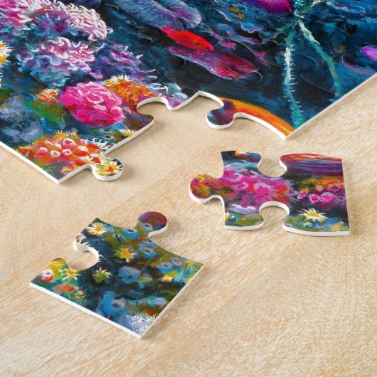 ハワイの緑のウミガメの熱帯魚礁 ジグソーパズル (側面)