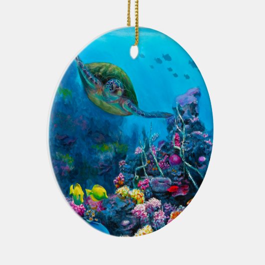 ハワイの緑のウミガメの熱帯魚礁 セラミックオーナメント (右)