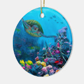 ハワイの緑のウミガメの熱帯魚礁 セラミックオーナメント (左)