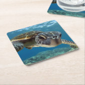 ハワイの緑のウミガメ スクエアペーパーコースター (アングル)
