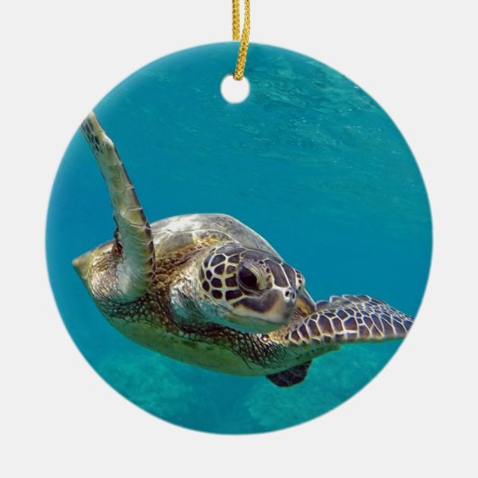 ハワイの緑のウミガメ- Honu セラミックオーナメント (正面)