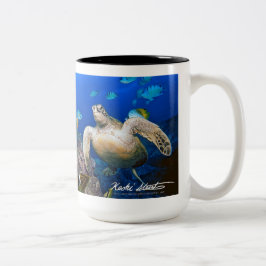 ハワイの緑のウミガメ、Honu ツートーンマグカップ