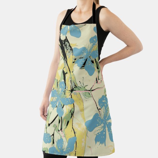 ハワイの花々(青と黄) エプロン (インサイチュ)