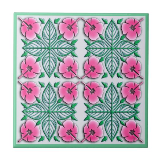 ハワイの花の熱帯オーナメント タイル (正面)