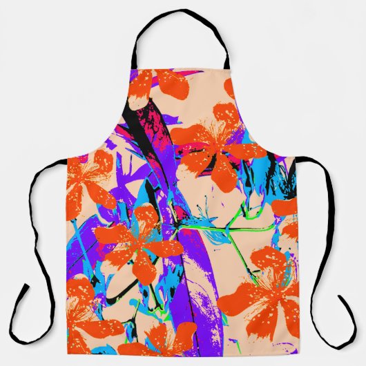 ハワイの花ピンクと紫 エプロン (正面)