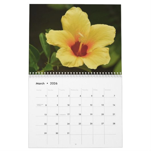 ハワイの花 カレンダー (3月 2026)