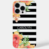 ハワイの花 黒 白 ストライプ パターン Case-Mate iPhoneケース (裏面)