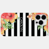 ハワイの花 黒 白 ストライプ パターン Case-Mate iPhoneケース (裏面 (横))