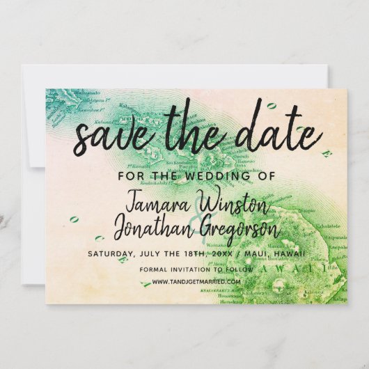ハワイの行先の結婚式の保存の日付の写真図 招待状 (裏面)