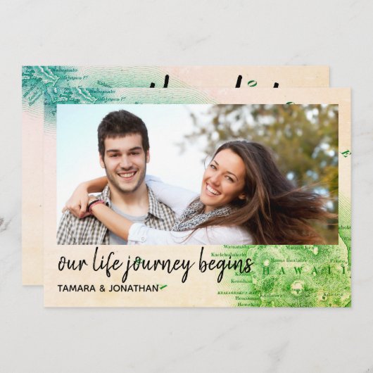 ハワイの行先の結婚式の保存の日付の写真図 招待状 (正面/裏面)