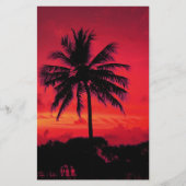 ハワイの赤い夕焼け エキゾチックなヤシの木 便箋 (正面)