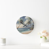 ハワイの青い海とパームツリー ラウンド壁時計 (ホーム)