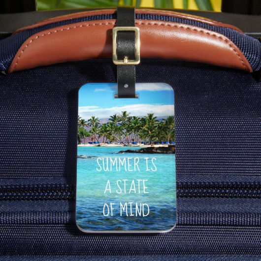 ハワイの青い海と緑のヤシの木「夏は」 ラゲッジタグ (正面インサイチュ2)
